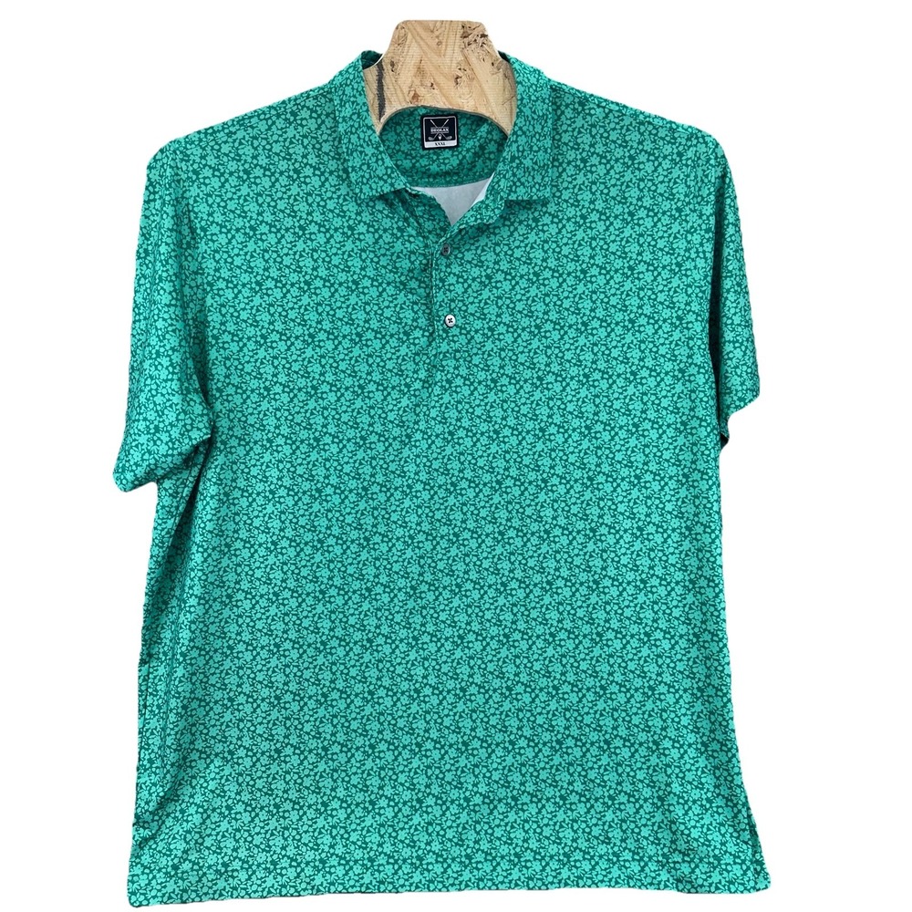 Deolax Polo Shirt Mens 3XL Green Floral Performance Golf Geometric Flex Stretch